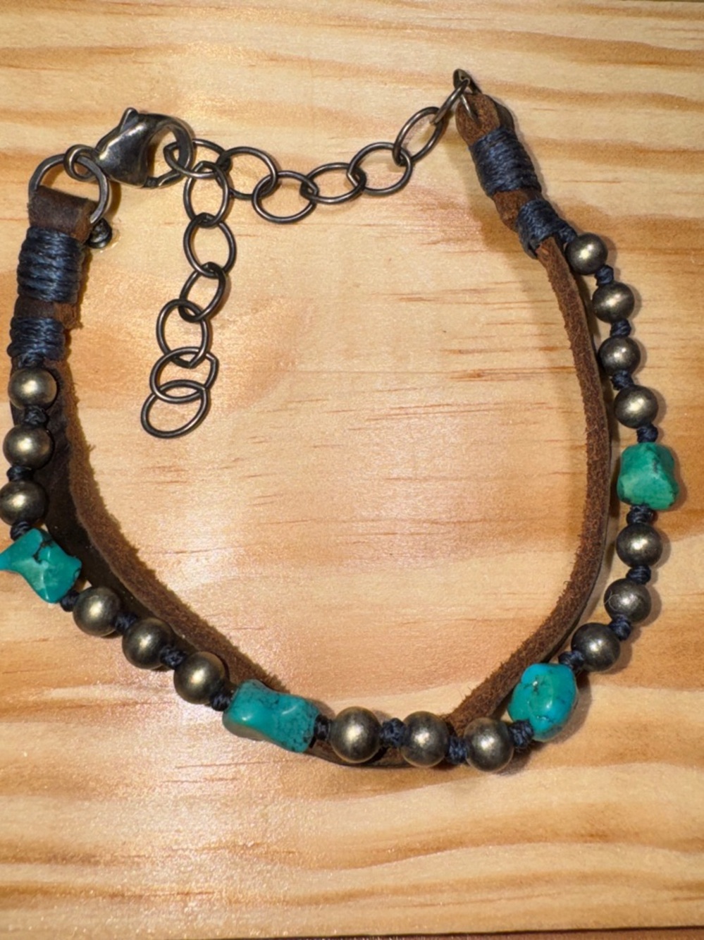Sundance Turquoise and Brown Leather Bead Bracelet